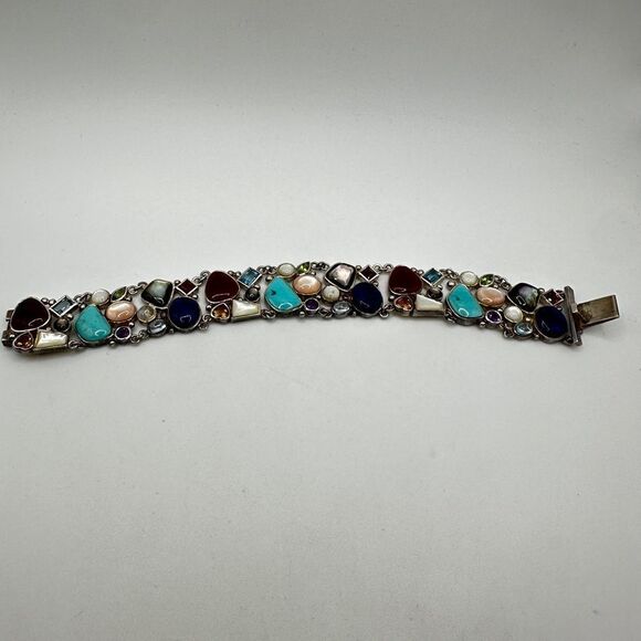 7.5" Mult-gemstone and shell stamped sterling silver bracelet! - Picture 14 of 14